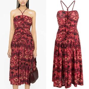NEW Ulla Johnson Dress Marcella Wild Rose Pink Print‎ Halter Midi Dress Size 2